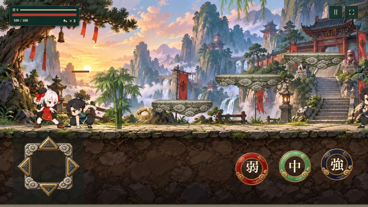 プレイ画面。山道で敵と戦う愛生
